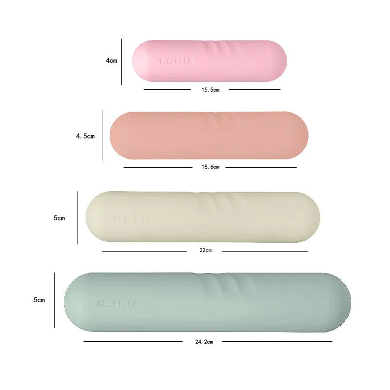 Silicone grip hand-drawn dumbbell stick in various colours and weights for fitness training.