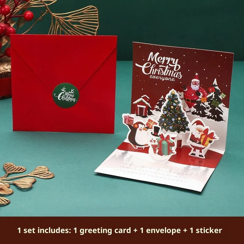 Three-dimensional blessing greeting card handmade cardboard fold fresh style in cyan colour option