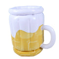 Large yellow inflatable beer mug cooler floating in pool with drinks