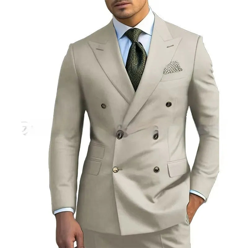 Men's light business suit set comprising a coat and trousers in a neutral colour
