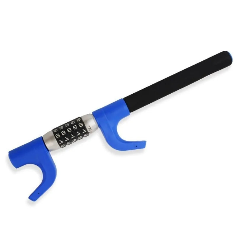 Blue car steering wheel anti-theft U-lock with password combination on alloy steel construction