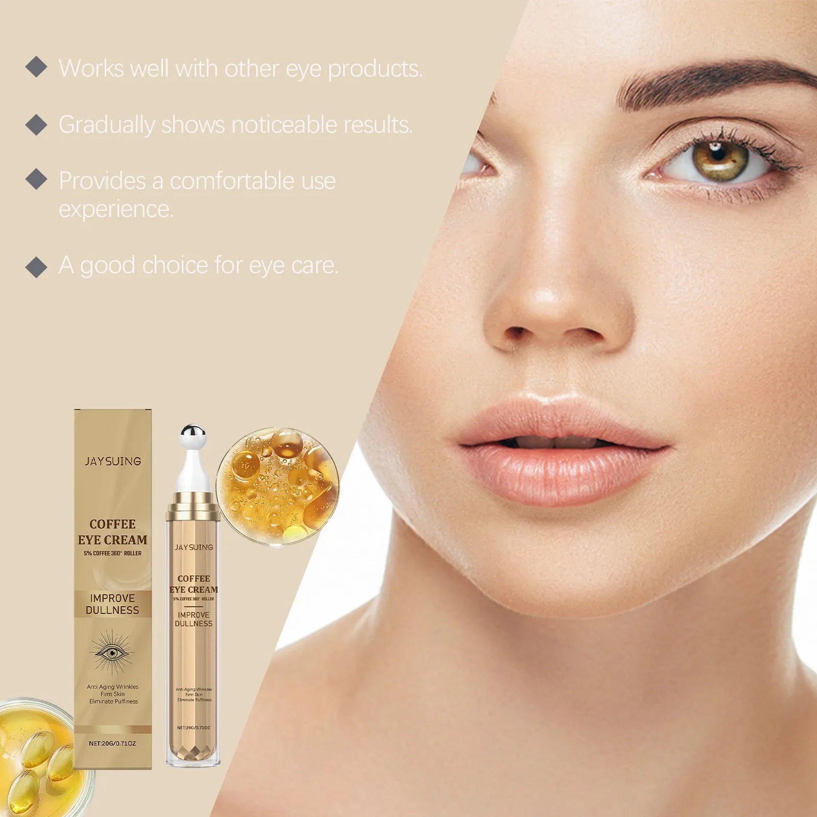 20g jar of caffeine firming eye cream for under eyes with coffee extract