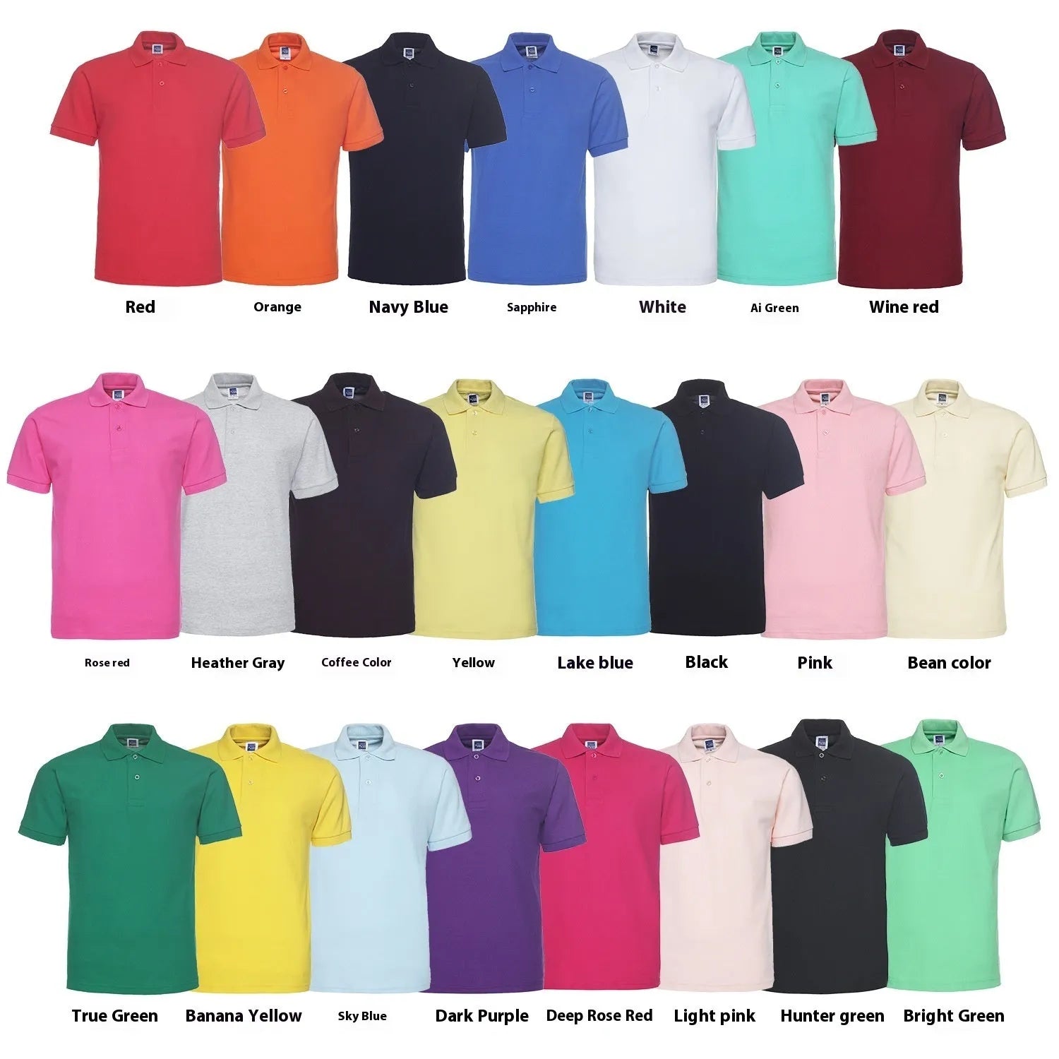Solid colour lapel short sleeve polo shirt in cotton blend fabric available in multiple colours and plus sizes