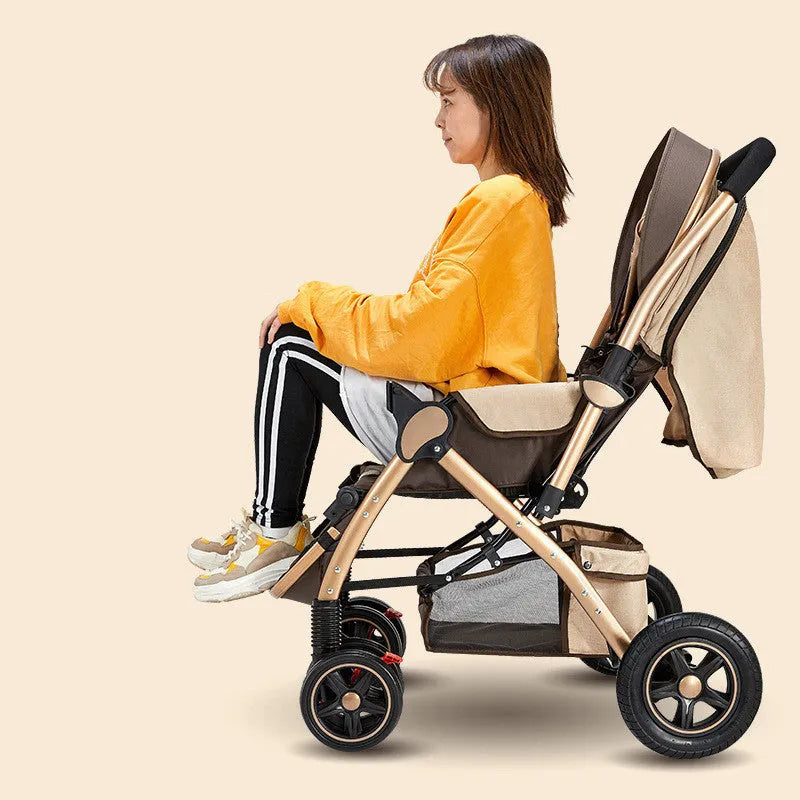 Reversible baby pushchair with steel frame and four wheels in sky blue colour