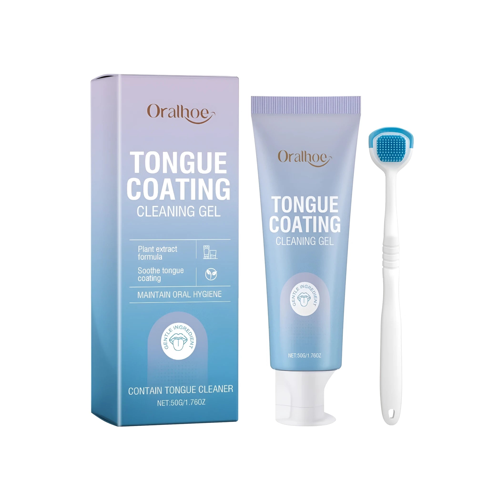 Tongue coating cleaning gel tube and tongue brush for oral hygiene