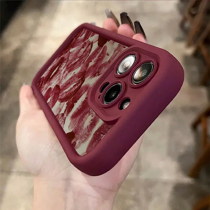 Wine red TPU phone case with red lip print frosted finish for Apple iPhone