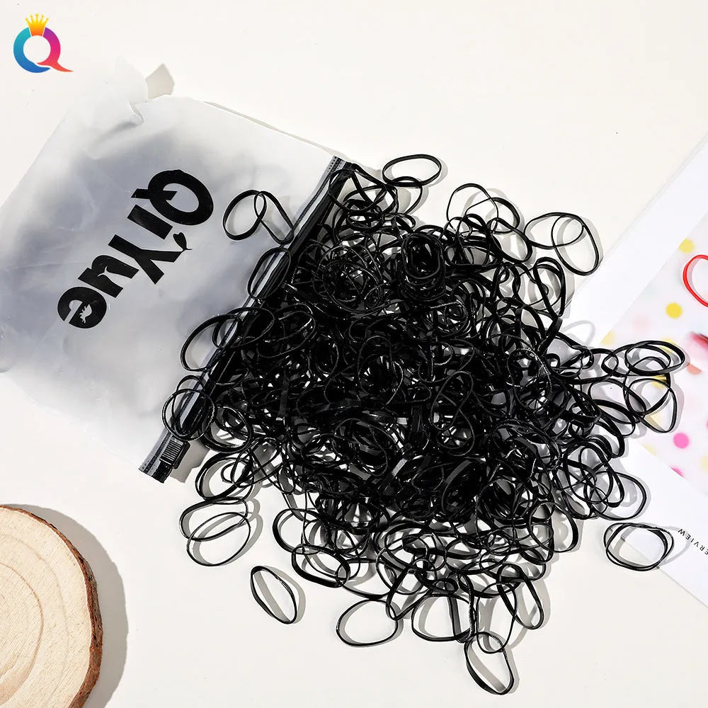 Children's hair rubber bands in various colours, cartoon Korean style, strong pull, disposable, 1000pcs or 500pcs pack.