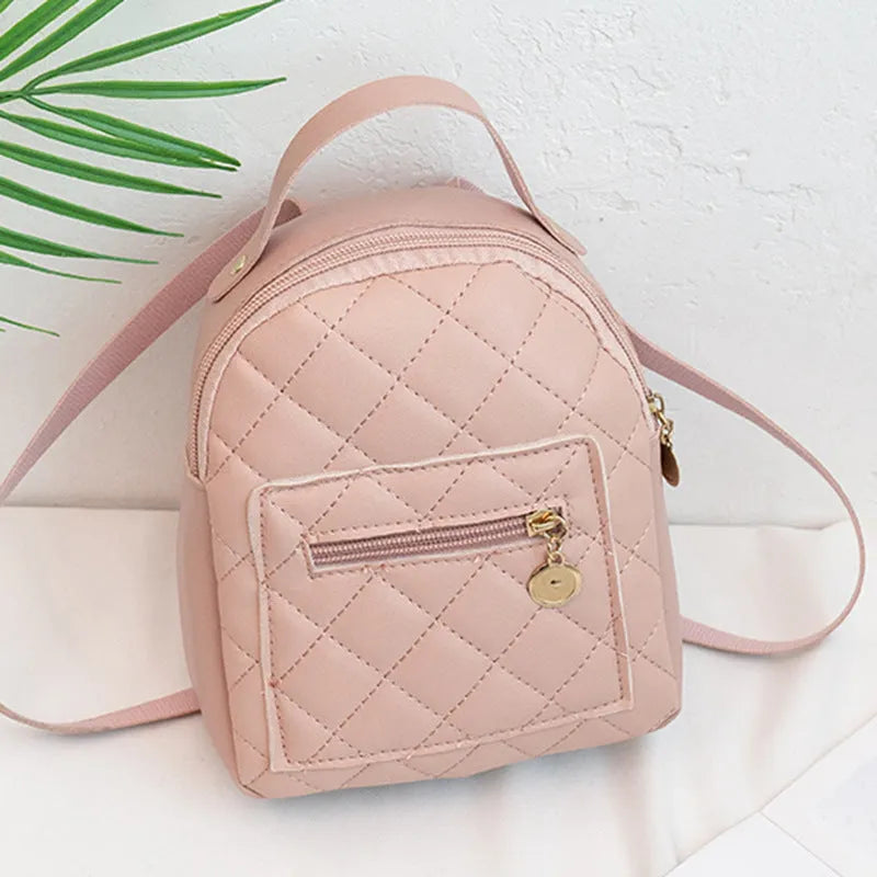 Hard square Korean-style embroidered backpack for girls in black, pink, or white.