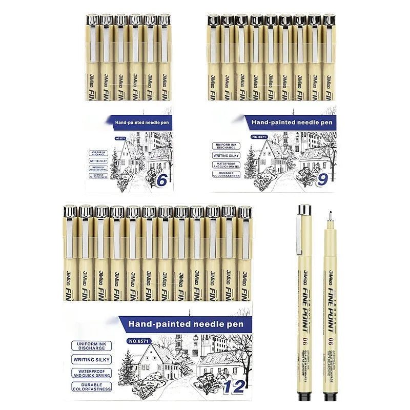 Waterproof needle pen drawing tool with plastic body and black ink for detailed artwork