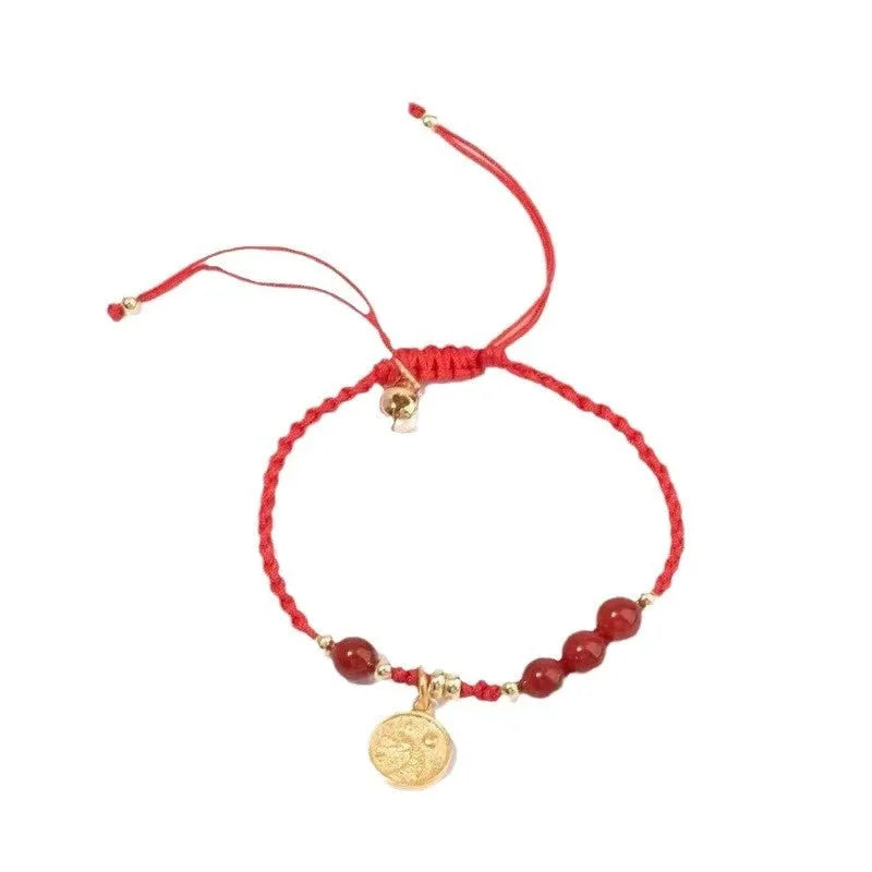 Cinnabar examination luck bracelet with braided rope strap and lucky charm card in choice of colours