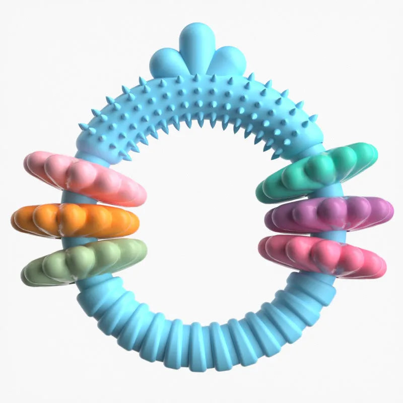 Blue TPR rubber dog chew toy shaped like a molar stick for small dogs.
