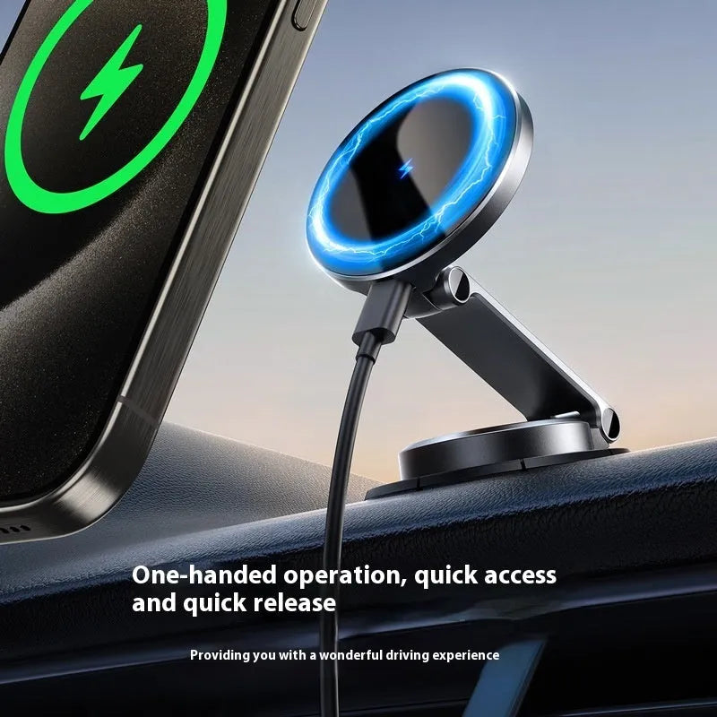 Black wireless charging car phone holder with zinc alloy bracket and universal phone clip