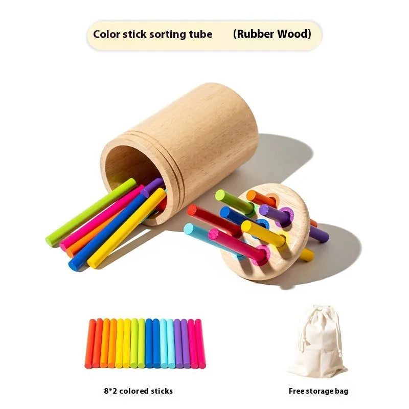 Children's wooden shape cognition cup for early education, rubber wood finish, multiple sorting styles