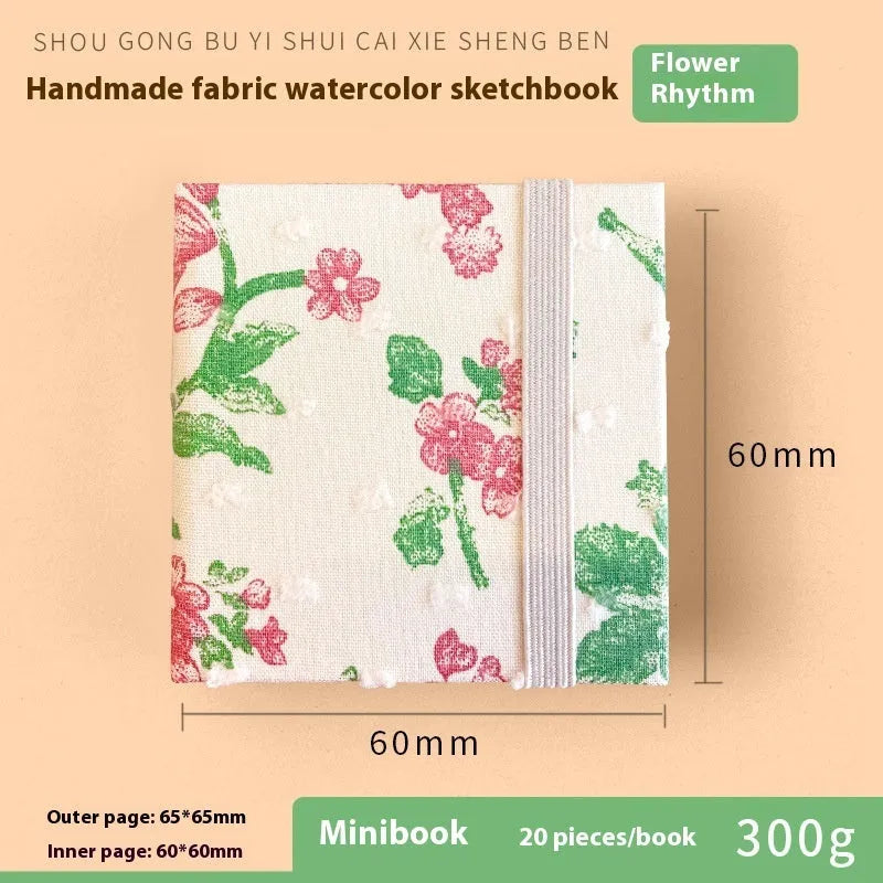 Feiluniao handmade fabric watercolour sketchbook with decorative cover, 185mm long.