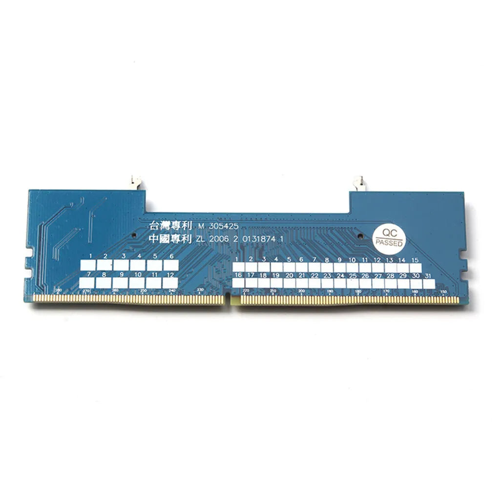 DDR4 laptop memory to desktop adapter card with test protection circuitry