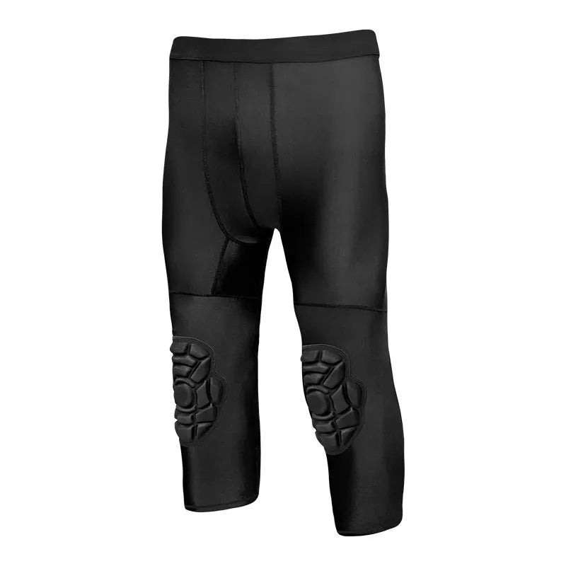 Basketball cropped pants with integrated knee pad anti-collision leggings for men black Lycra polyester mid waist