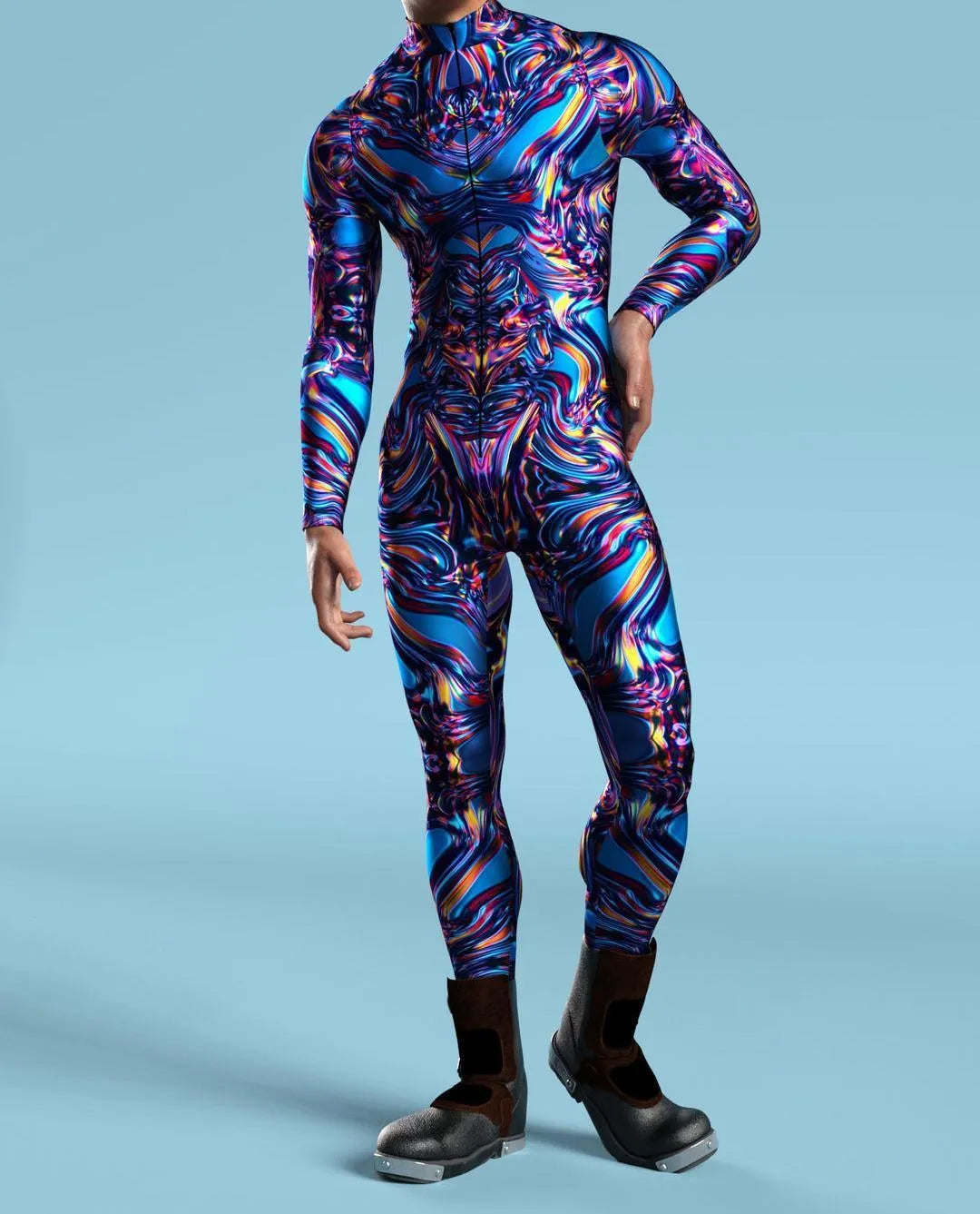 3D digital print Halloween cosplay jumpsuit in street hipster style on a model, spandex blend one-piece costume