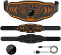 Smart Massage Belt EMS fitness equipment with blue and orange host units on a grey belt