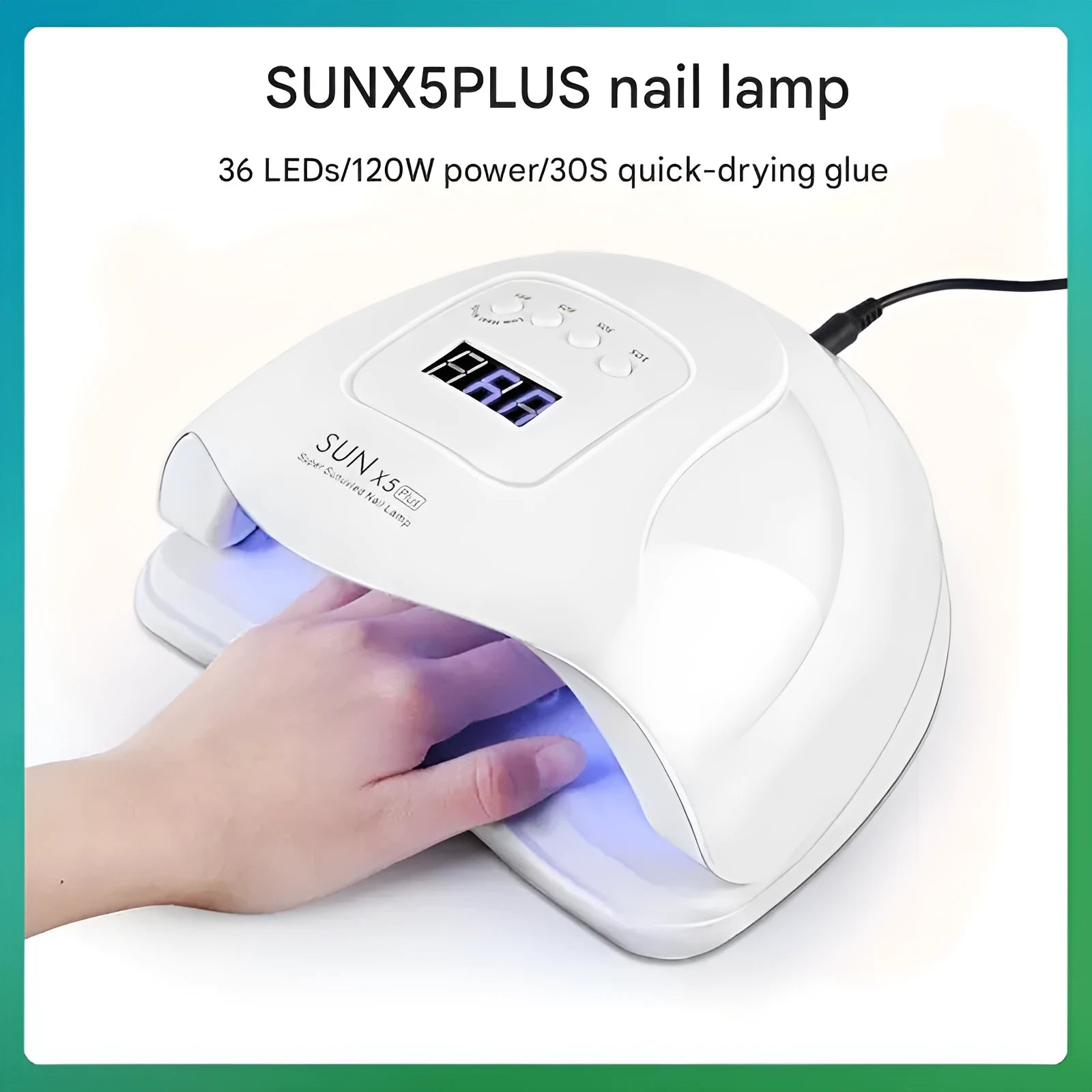 120W UV nail drying lamp in pink with auto sensor and LCD display, suitable for curing gel polish