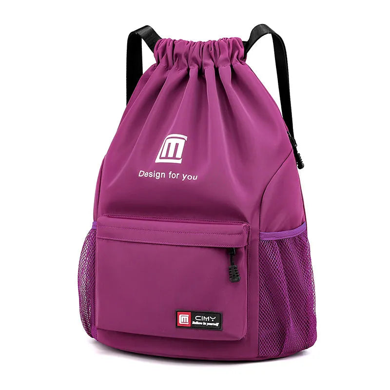 Oxford fabric drawstring backpack in multiple colours with foldable design and shoulder straps