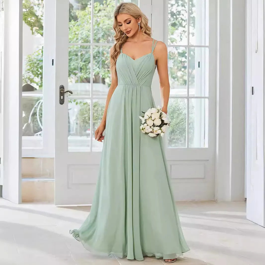 Women's sleeveless A-line long dress with pleated skirt detail in polyester fabric