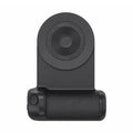 Black multifunctional phone camera holder with magnetic suction and rotatable stand on a table.