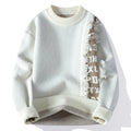 Men's loose fit knitted pullover in rabbit fur blend fabric with ribbed hemline
