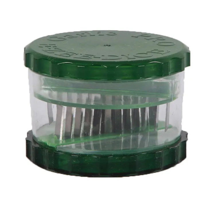 Green transparent garlic peeler kitchen gadget showing 8.5cm dimensions