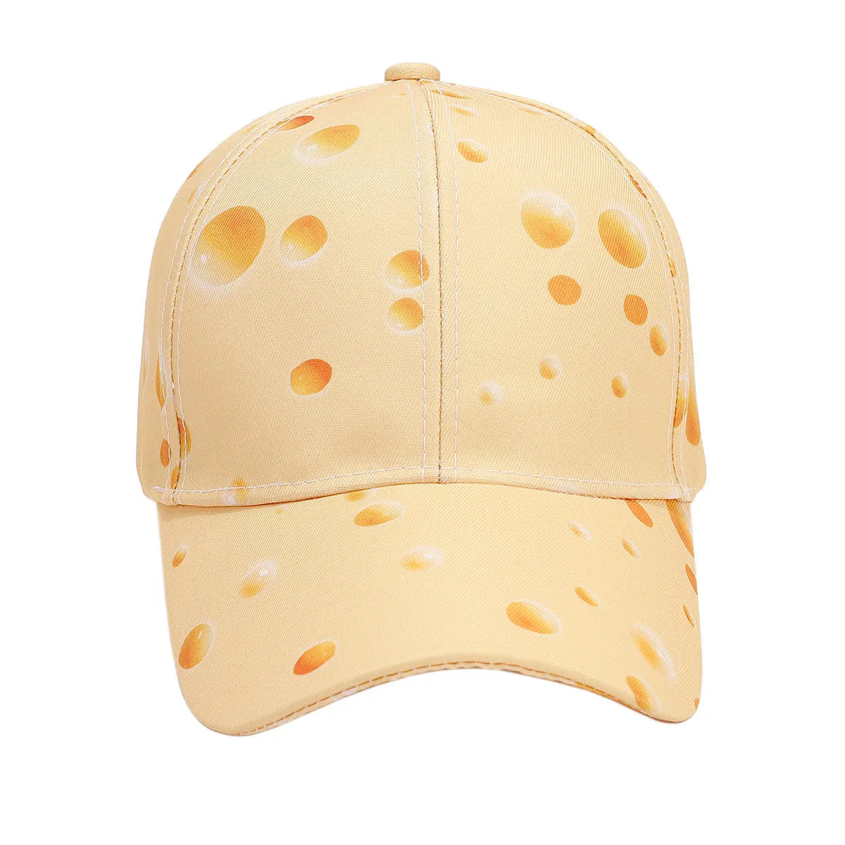 Adjustable cheese pattern printed peaked cap with dome crown