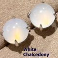 Chinese style retro chalcedony earrings with round egg stones in four claw copper settings