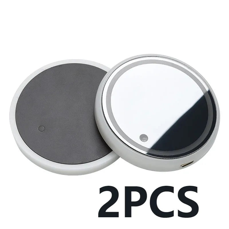 Colourful LED light-up coaster for a car cup holder with USB cable and solar panel.