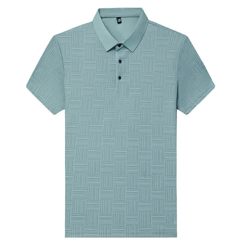 Men's slim fit lapel collar t-shirt in chemical fibre blend fabric, shown in multiple colour options