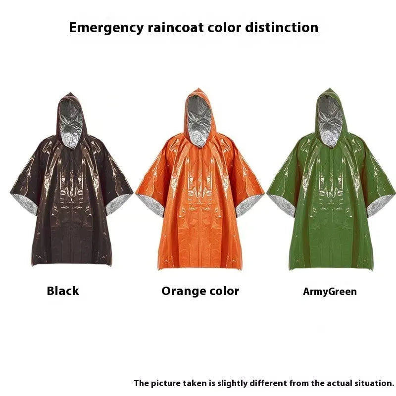 Marathon Wild Cross-country Raincoat in orange or army green, shown flat with dimensions 100x130cm.