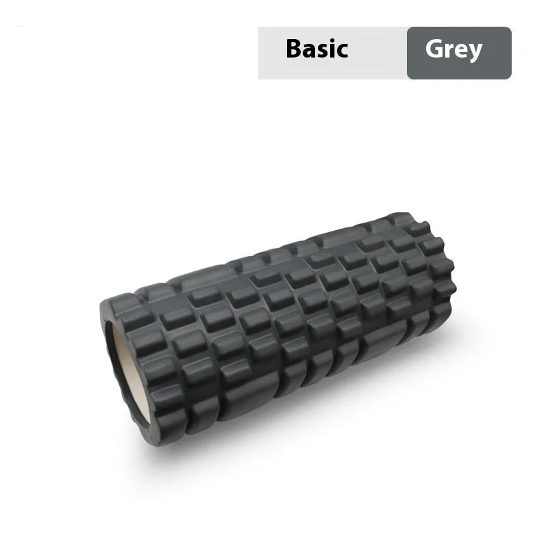 EVA foam fitness roller shown in various colours including black, pink, and blue.