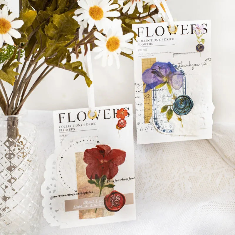 Dried flowers journal decoration sticker package with eight artistic themes on 70mm PET sheets