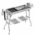 Large stainless steel portable barbecue oven with charcoal grill and safety nets