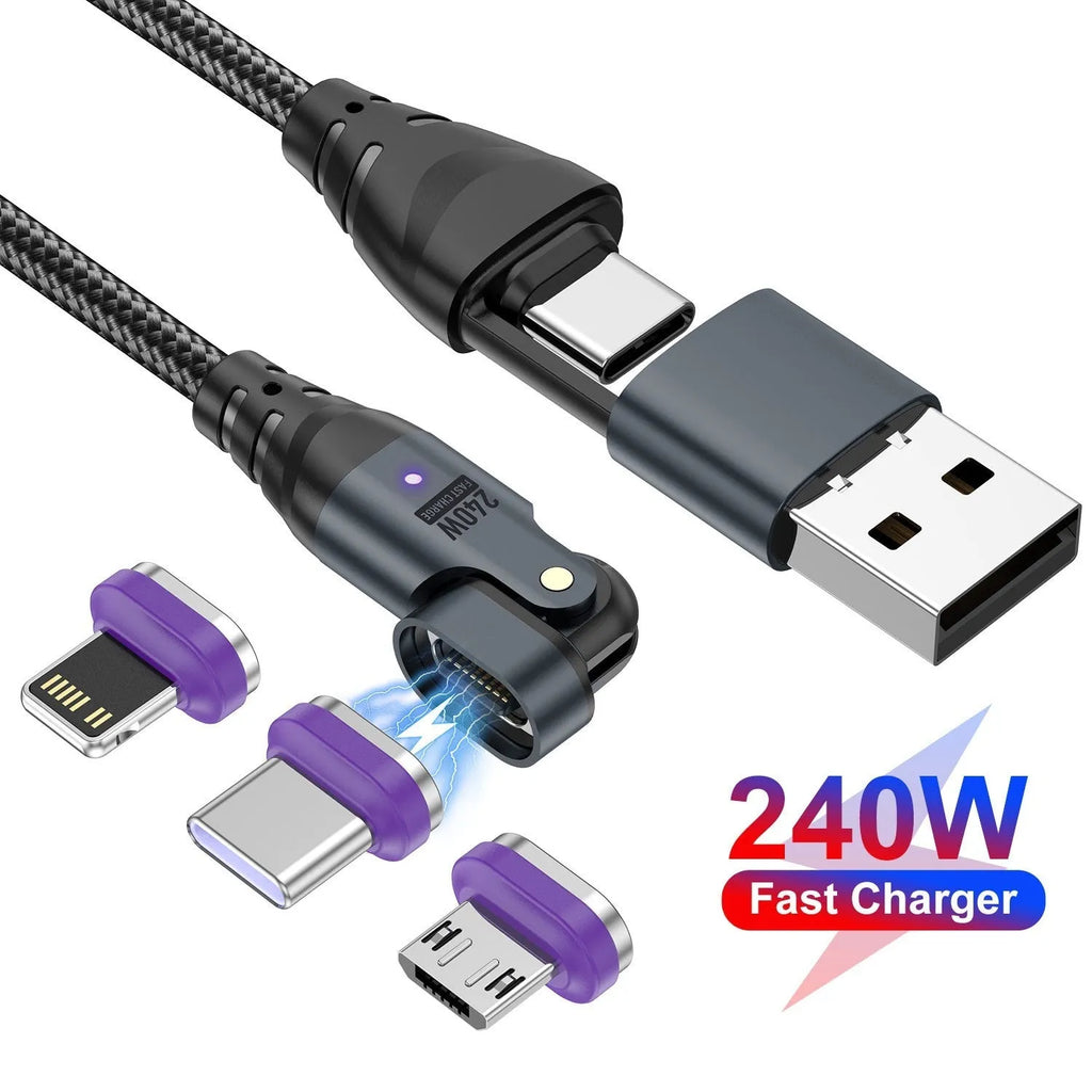 New Six-in-one 240W magnetic data cable with aluminium alloy connectors in black, 1m and 1.8m lengths