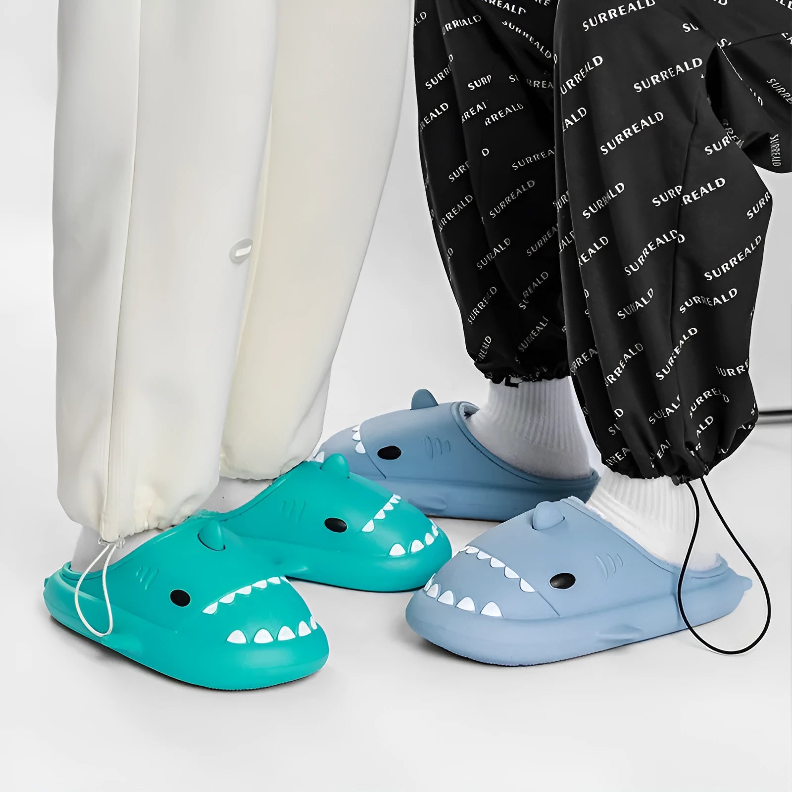 Cartoon shark cotton EVA slippers for home use, non-slip waterproof sole in blue colour