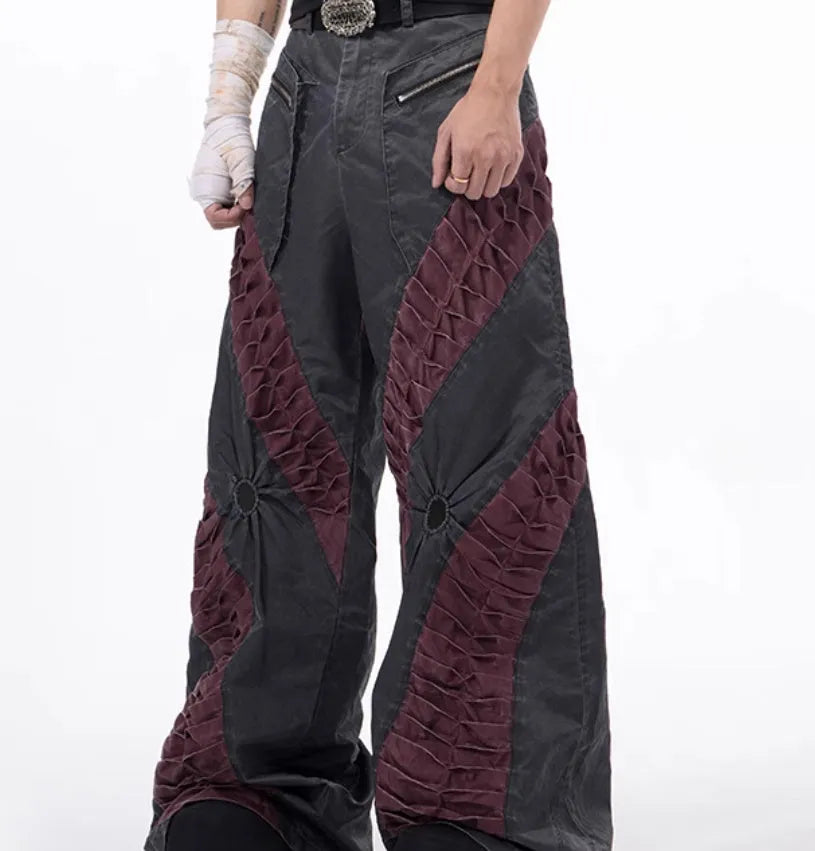 Grey straight leg casual rayon sports trousers laid flat.