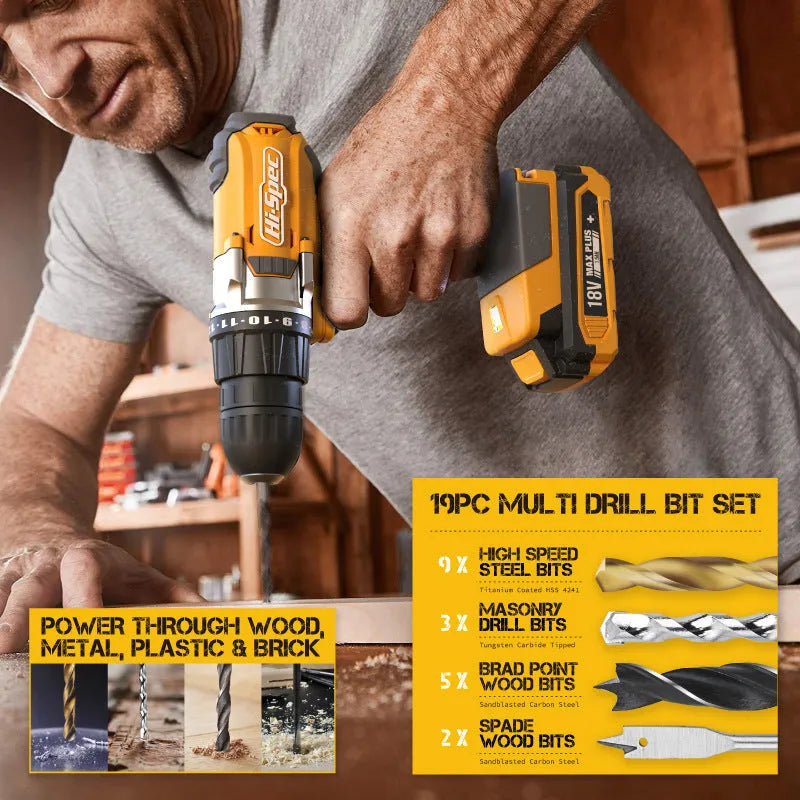 Grey yellow case open to reveal an 82-piece chrome-vanadium steel tool kit for furniture installation.