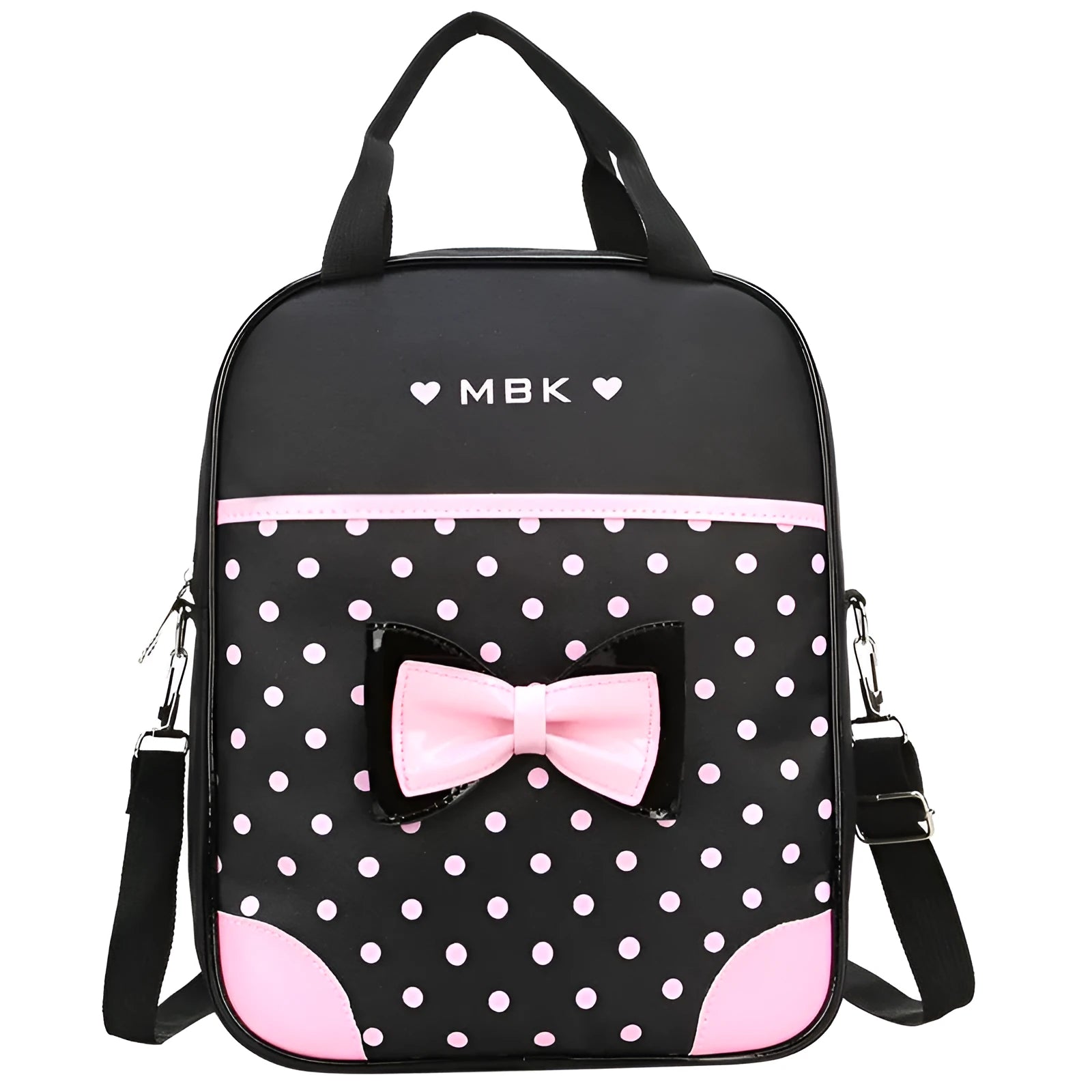 Black PU leather backpack with large capacity, zipper closure, double straps, and soft handle
