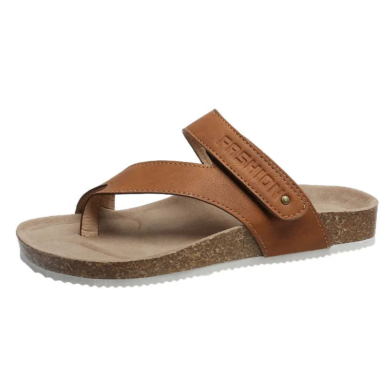 Flat toe ring thick-soled flip-flops in a solid colour with a foam sole and artificial PU upper.