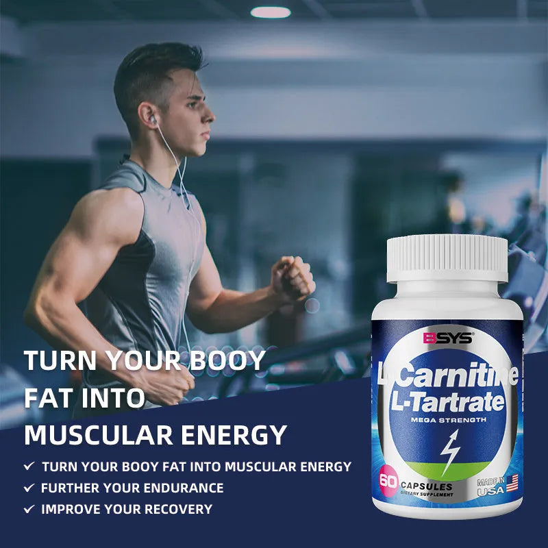 BSYS L-Carnitine L-Tartrate 60 capsules bottle dietary supplement for energy metabolism and exercise recovery
