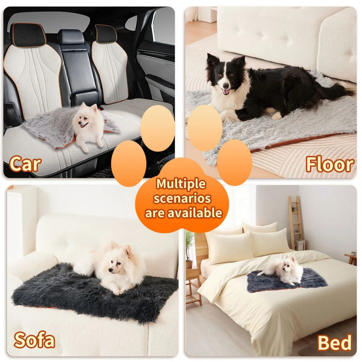 Grey velvet and plush pet blanket laid on a sofa, showing its soft texture and size.