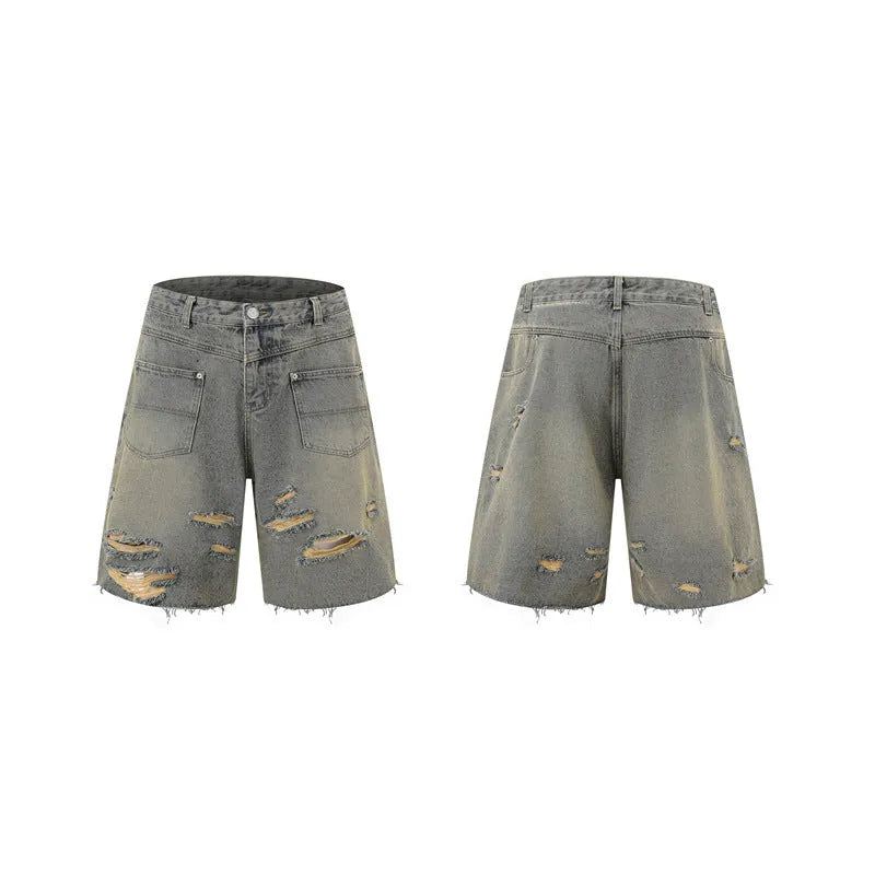 Denim overall suit matching set with short sleeve top and trousers in street fashion style