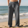 Men's baggy straight trousers in khaki, drawstring waist, straight-leg style