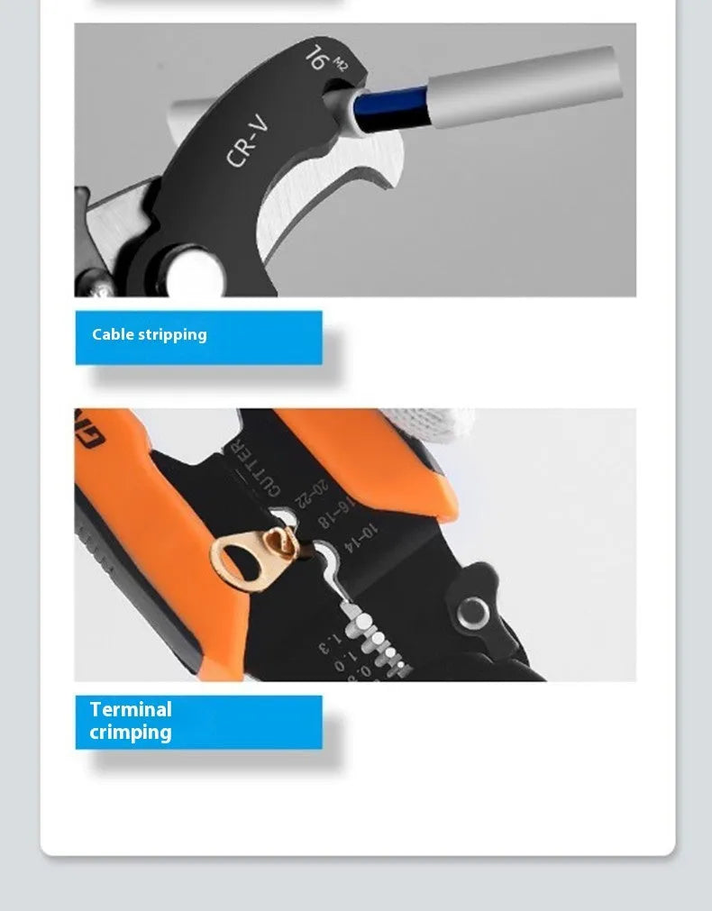 A fully automatic wire stripping pliers tool made from steel, shown in a box-mounted style.