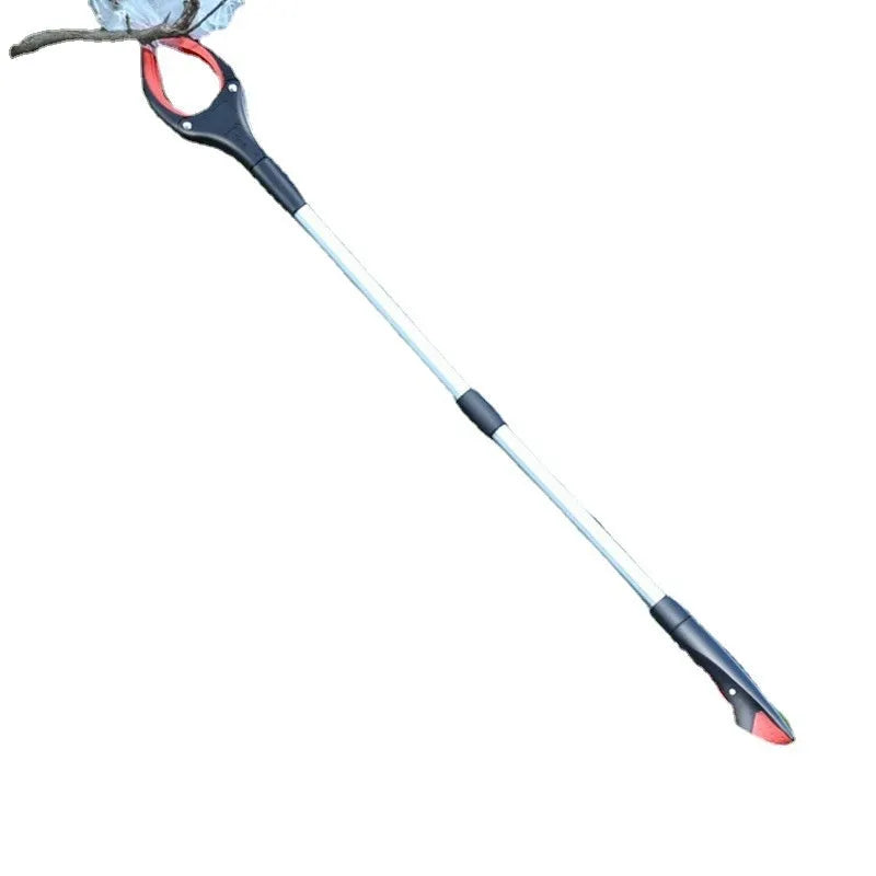 Blue plastic and aluminium alloy rubbish clip securing a bin bag