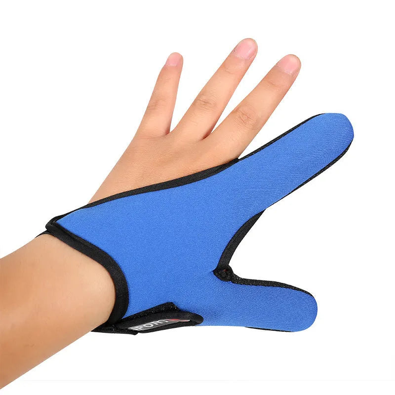 A single two-finger fishing glove in black, showing the diving cloth back and microfiber palm material.