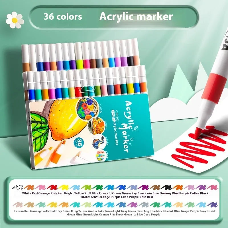 Acrylic marker pen set in multicoloured plastic barrels, available in different colour count options for painting projects.